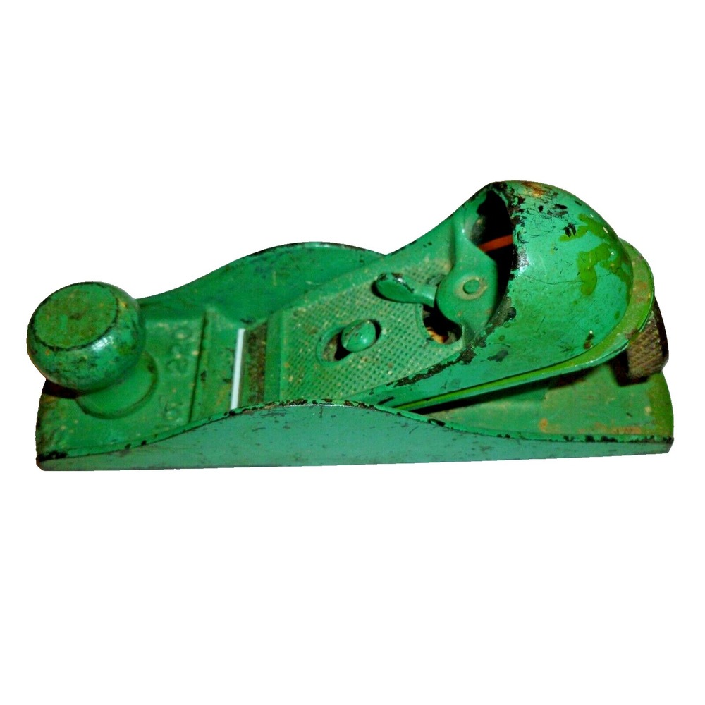 Vintage Stanley No 220 Block Plane Green Cast Iron Woodworking Hand Tool USA